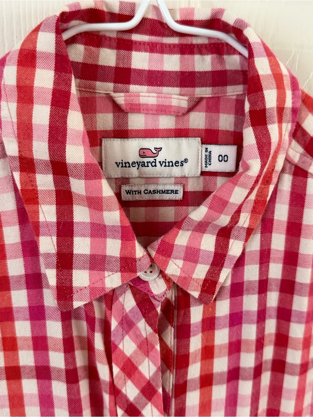 Vineyard Vines Pink Gingham Cashmere Blend Button Down Shirt Size 00